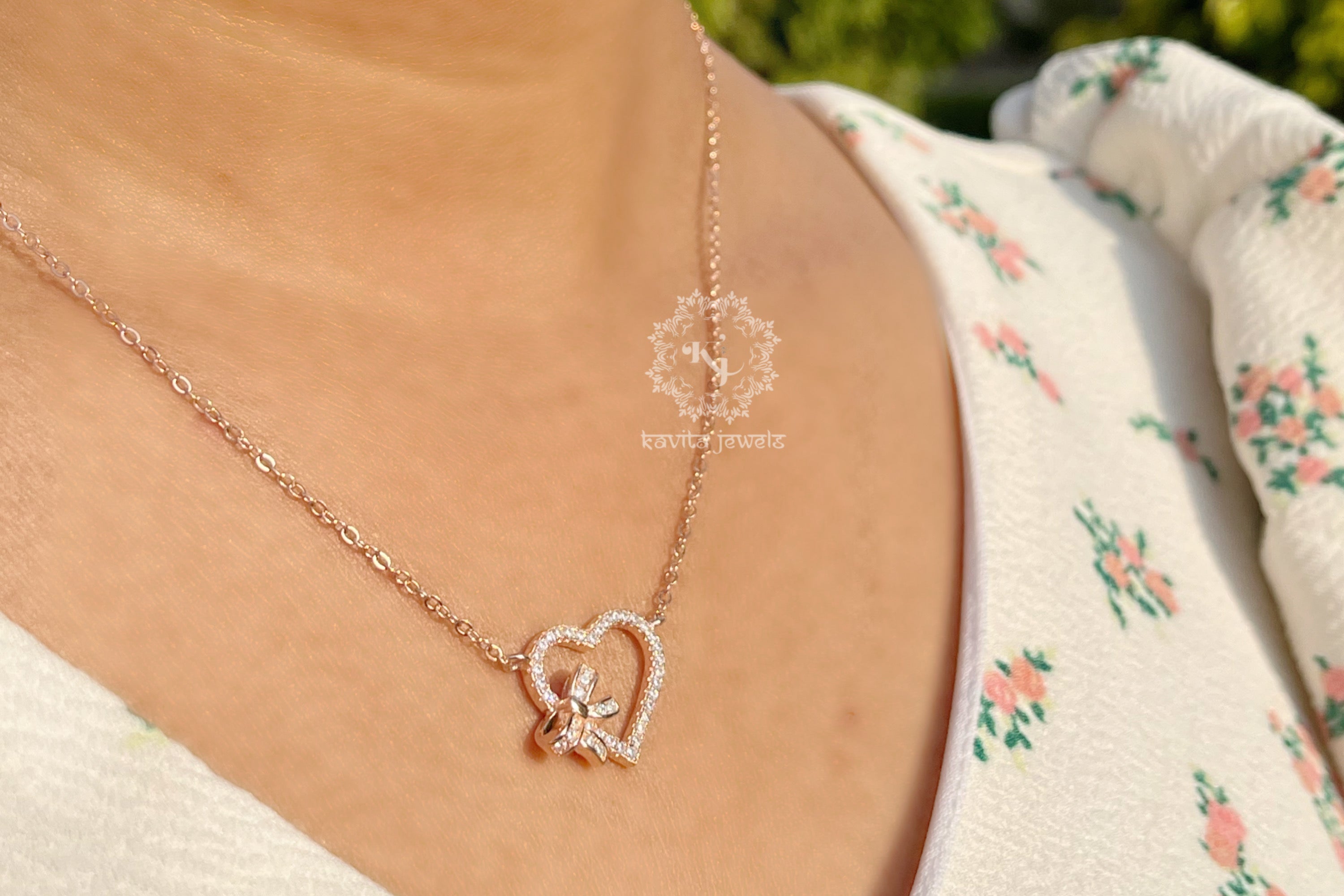 Rose Gold Heart Bow Pendant