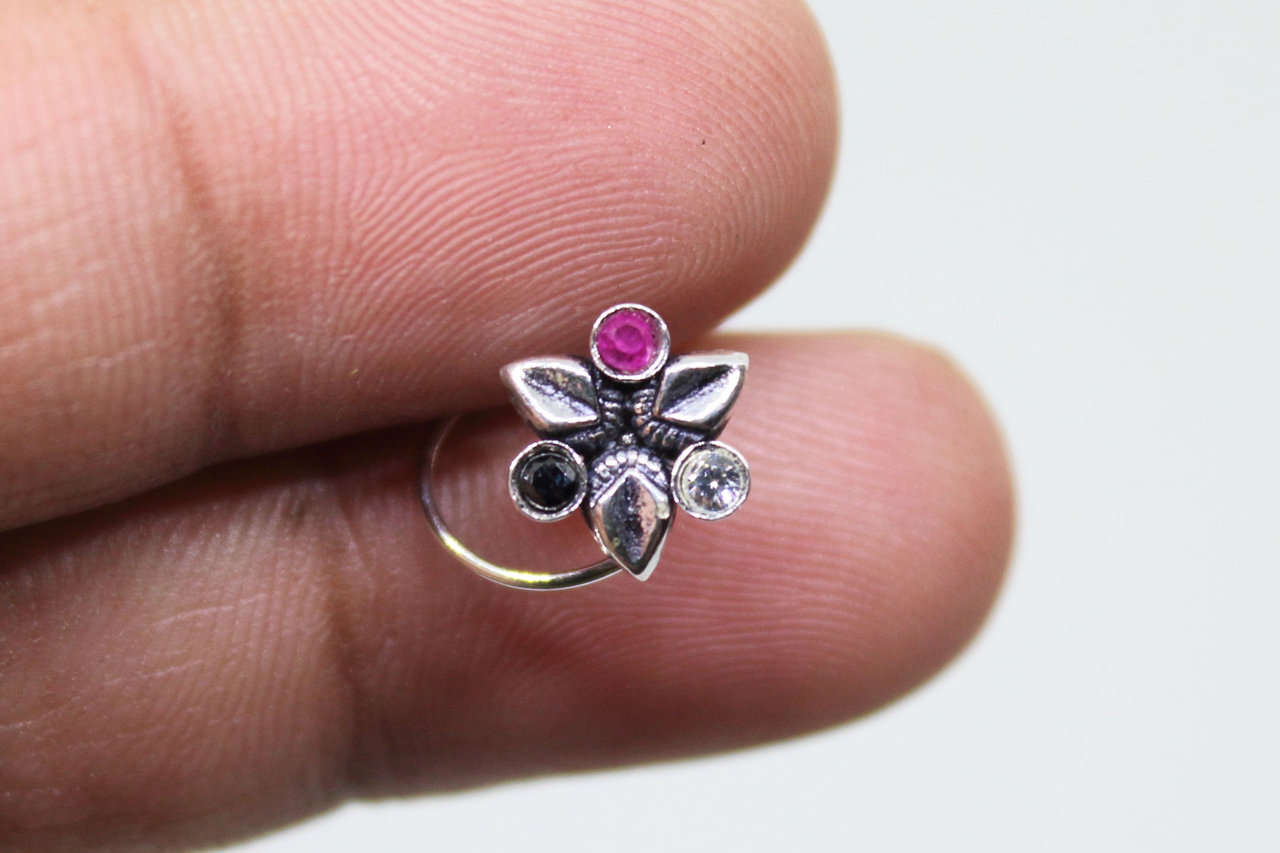 3 Leaf Nose pin with stones(Multicolor)