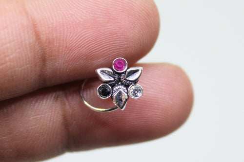 3 Leaf Nose pin with stones(Multicolor)