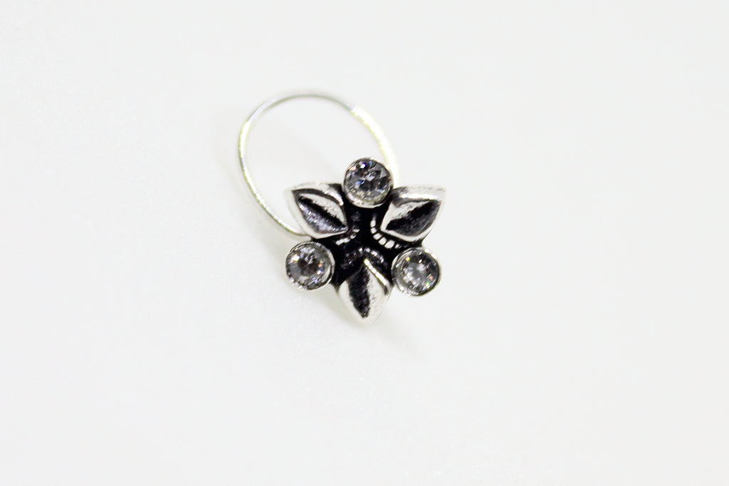 3 Leaf Nose pin with White Stones