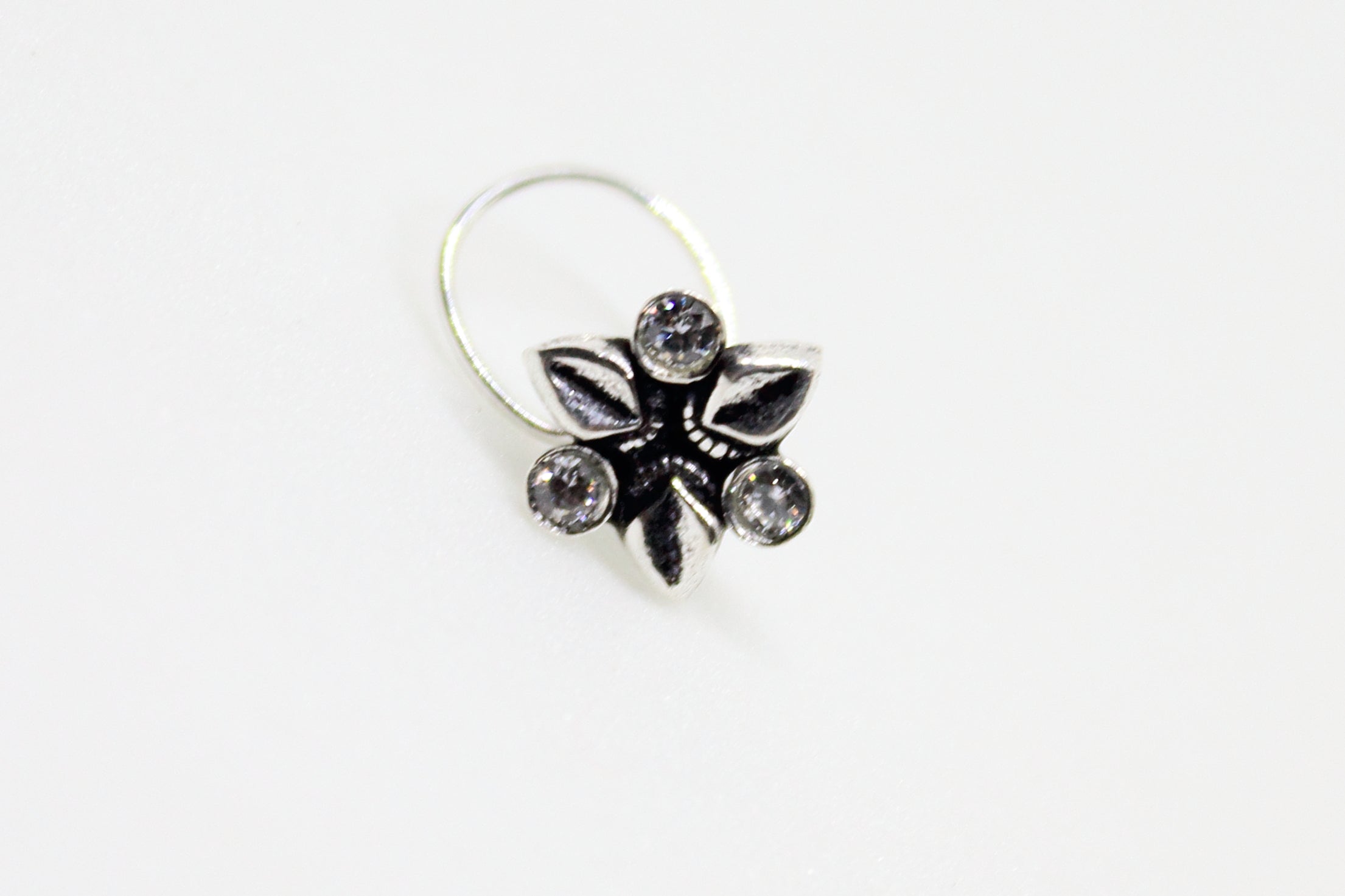 3 Leaf Nose pin with White Stones