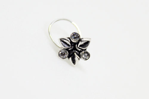 3 Leaf Nose pin with White Stones